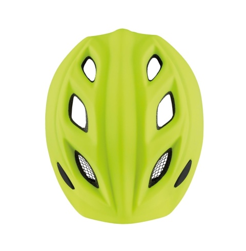 Kask rowerowy dla dziecka BOBIKE Neon Yellow widok z góry z systemem wentylacji