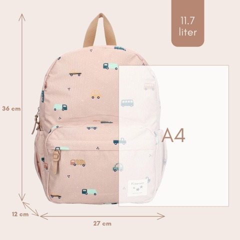 Plecak dziecięcy Kidzroom w autka – pojemny plecak A4 dla dziecka o pojemności 11,7 l.
