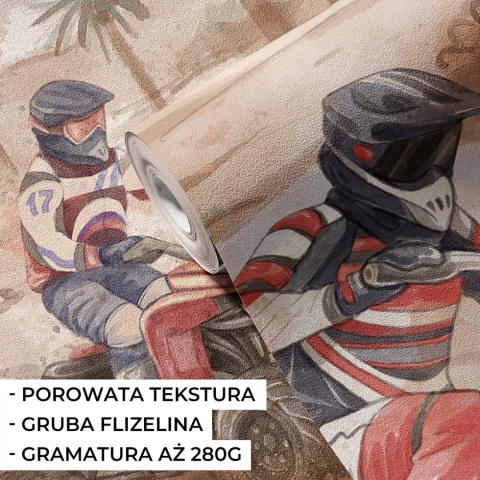 Tapeta dziecięca Off Road z wysokiej jakości flizeliny 280 g – dekoracja ścienna z motywem samochodów i motocykli.