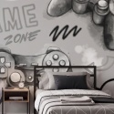 Tapeta gaming Game Zone do pokoju chłopca z motywem padów i konsoli