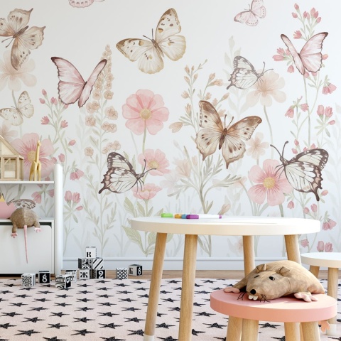 Tapeta boho z motylami i kwiatami do pokoju dziecka