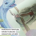 Tapeta flizelinowa premium z motywem dinozaurów, gruba flizelina o porowatej strukturze przypominającej piasek.