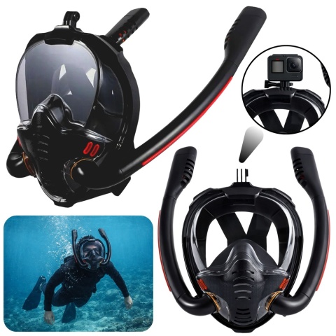 Maska do snorkelingu pełnotwarzowa AntiFog DryTop czarna L XL