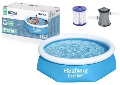 Basen rozporowy Bestway Fast Set 244 x 61 cm z pompą filtrującą i wkładem – rodzinny basen ogrodowy na lato