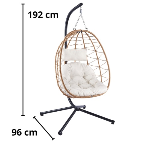 Fotel wiszący kokon brązowy ze stelażem – wymiary 192 cm x 96 cm