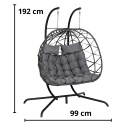 Dwuosobowy fotel wiszący kokon czarny ze stelażem – wymiary całkowite 192 cm x 99 cm