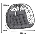 Kosz dwuosobowego fotela wiszącego z czarnego technorattanu – wymiary 124 x 114 x 55 cm