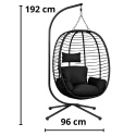 Wymiary fotela wiszącego kokon czarnego ze stelażem 192 cm x 96 cm