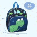 Plecak dziecięcy z dinozaurem – wymiary 29 x 23 x 10 cm, pojemność 6,7 litra.
