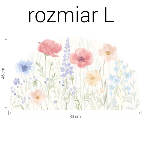 Naklejka ścienna kwiatowa łąka w pastelowych kolorach – rozmiar L 83 × 46 cm.