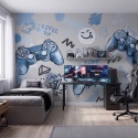 Tapeta Gamer Room Blue do pokoju chłopca z motywem gier komputerowych i e-sportu
