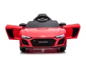 Audi R8 na akumulator dla dzieci w kolorze czerwonym z otwieranymi drzwiami i przednimi światłami LED.