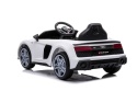Audi R8 na akumulator dla dzieci w kolorze białym – tylny widok pod kątem prezentujący sportową sylwetkę.