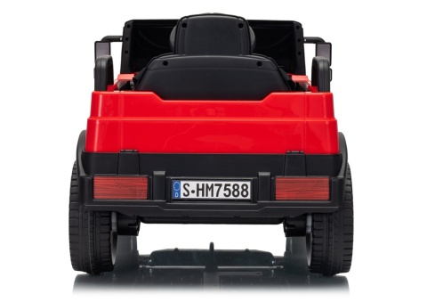 Tył samochodu na akumulator Mercedes Unimog HM7588 dla dzieci w czerwonym kolorze.