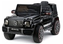Mercedes AMG G63 na akumulator dla dzieci w kolorze czarnym – widok z przodu pod kątem.