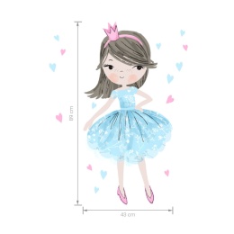 Wymiary naklejki na ścianę księżniczka niebieska z serduszkami – dekoracja do pokoju dziewczynki 43x89 cm