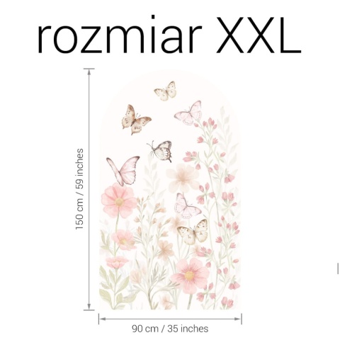 Naklejka na ścianę łuk motyle i kwiaty rozmiar XXL 150x90 cm