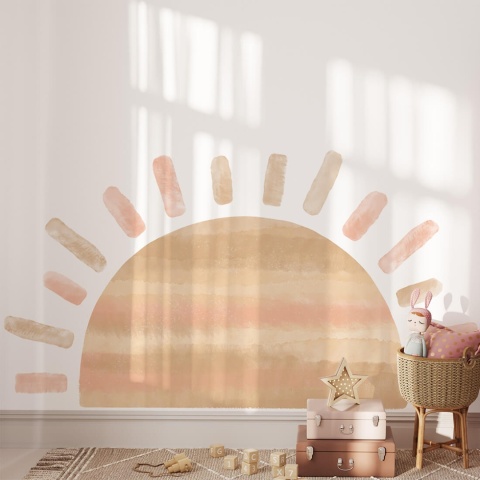 Naklejka na ścianę przedstawiająca wschód słońca w stylu boho jako dekoracja przytulnego pokoju dziecięcego.