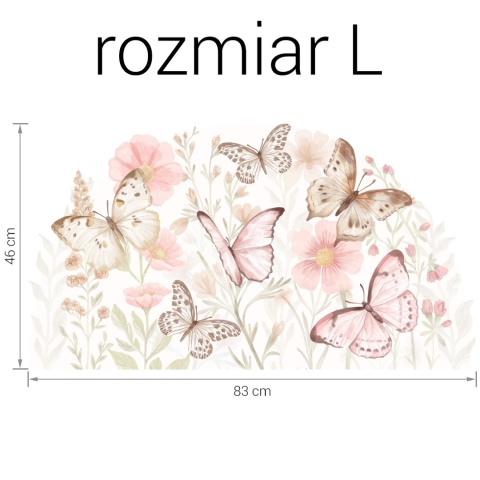 Naklejki motyle i kwiaty na ścianę do pokoju dziewczynki rozmiar L 83x46 cm
