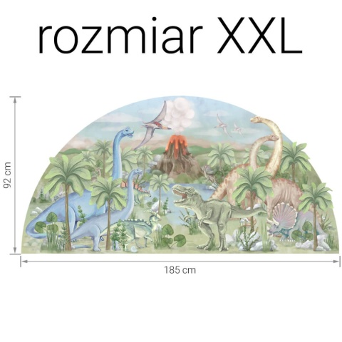 Naklejka ścienna Dinozaury XXL do pokoju dziecka o wymiarach 185 x 92 cm.