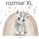 Naklejka na ścianę kotek z tęczą i serduszkami rozmiar XL 88x65 cm pastelowa dekoracja do pokoju dziewczynki