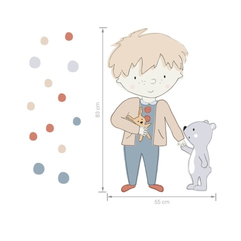 Naklejka ścienna Teddy szary z misiem – wymiary 55x83 cm, dekoracja do pokoju dziecka