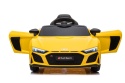 Żółte Audi R8 na akumulator dla dzieci z otwartymi drzwiami