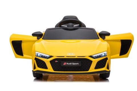 Żółte Audi R8 na akumulator dla dzieci z otwartymi drzwiami