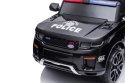 Auto na akumulator policyjne czarne dla dzieci – przód z policyjnymi światłami i grillem