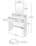 Toaletka biała z lustrem LED i szufladami – wymiary 80x40x145 cm