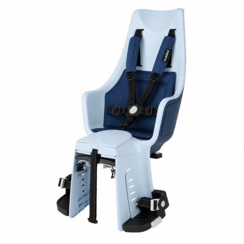 Bobike Exclusive Maxi Plus niebieski fotelik rowerowy na bagażnik dla dziecka 9-22 kg z 5-punktowymi pasami bezpieczeństwa