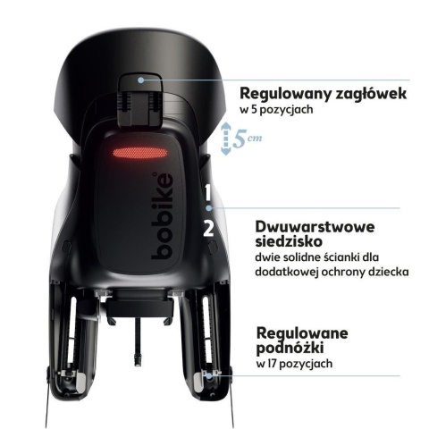 Fotelik rowerowy Bobike GO Maxi – regulowany zagłówek i podnóżki
