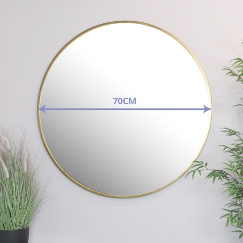 Lustro okrągłe 70 cm w złotej metalowej ramie – wymiary produktu