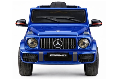 Mercedes AMG G63 niebieski dla dzieci – widok z przodu, reflektory LED i sportowy grill.