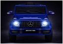 Mercedes AMG G63 niebieski na akumulator z włączonymi światłami LED – efektowny wygląd po zmroku.