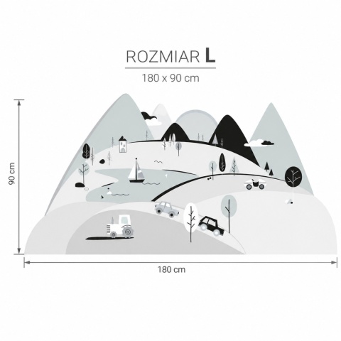 Naklejka na ścianę szare góry dla dzieci – rozmiar L 180x90 cm