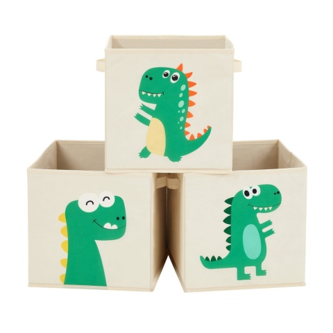 Zestaw 3 organizerów na zabawki z motywem dinozaurów do pokoju dziecka