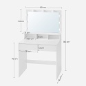 Wymiary białej toaletki z lustrem LED 80x40x140 cm z szufladami i półkami