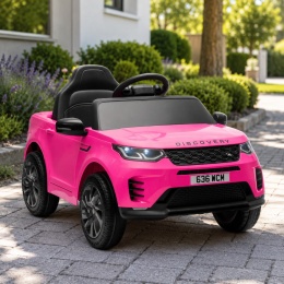 Różowy samochód na akumulator Land Rover Discovery dla dzieci w ogrodzie