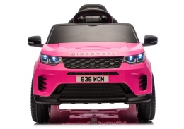 Różowy samochód na akumulator Land Rover Discovery widok z przodu ze światłami LED