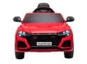Czerwone Audi RS Q8 na akumulator dla dzieci – widok z przodu, światła LED i sportowy grill