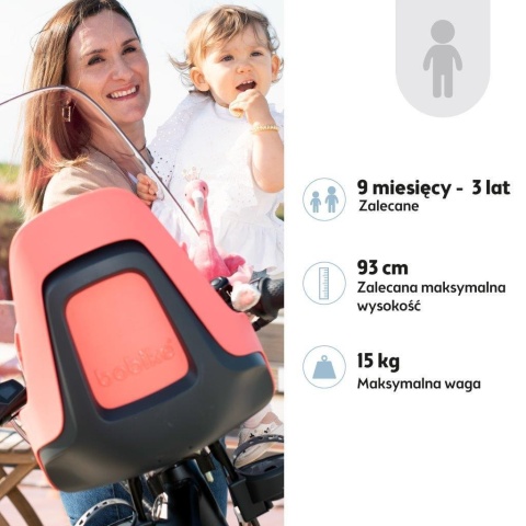 Fotelik rowerowy Bobike MINI ONE Coral dla dzieci od 9 miesięcy do 3 lat do 15 kg
