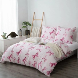 Komplet pościeli Bow Pink z delikatnym wzorem różowych kokardek