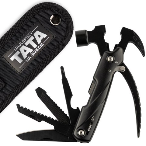 Multitool taktyczny 17w1 z młotkiem i siekierką – stalowe narzędzie wielofunkcyjne z pokrowcem