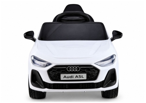 Audi A5L na akumulator dla dziecka w kolorze białym – widok z przodu z reflektorami LED i charakterystycznym grillem.