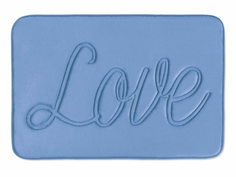 Niebieski dywanik łazienkowy LOVE 45x70 cm miękki antypoślizgowy z napisem Love do łazienki