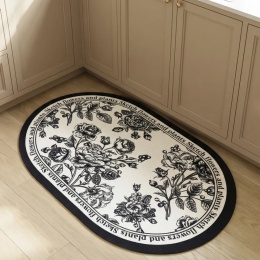 Uniwersalny dywanik dekoracyjny BLOOM Dark 50x80 cm czarno-biały z kwiatowym wzorem w kuchni