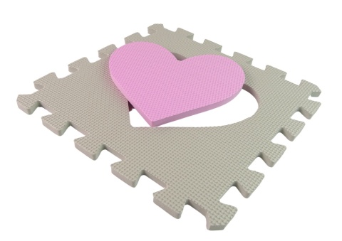 Wyjmowany element w kształcie serca z maty piankowej EVA puzzle dla niemowląt w kolorze szaro-różowym.