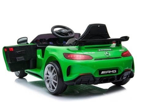 Tył zielonego auta na akumulator Mercedes GTR dla dzieci z otwieranymi drzwiami