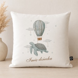 Personalizowana poduszka dziecięca z imieniem, żółwiem i balonem – dekoracja do pokoju dziecka